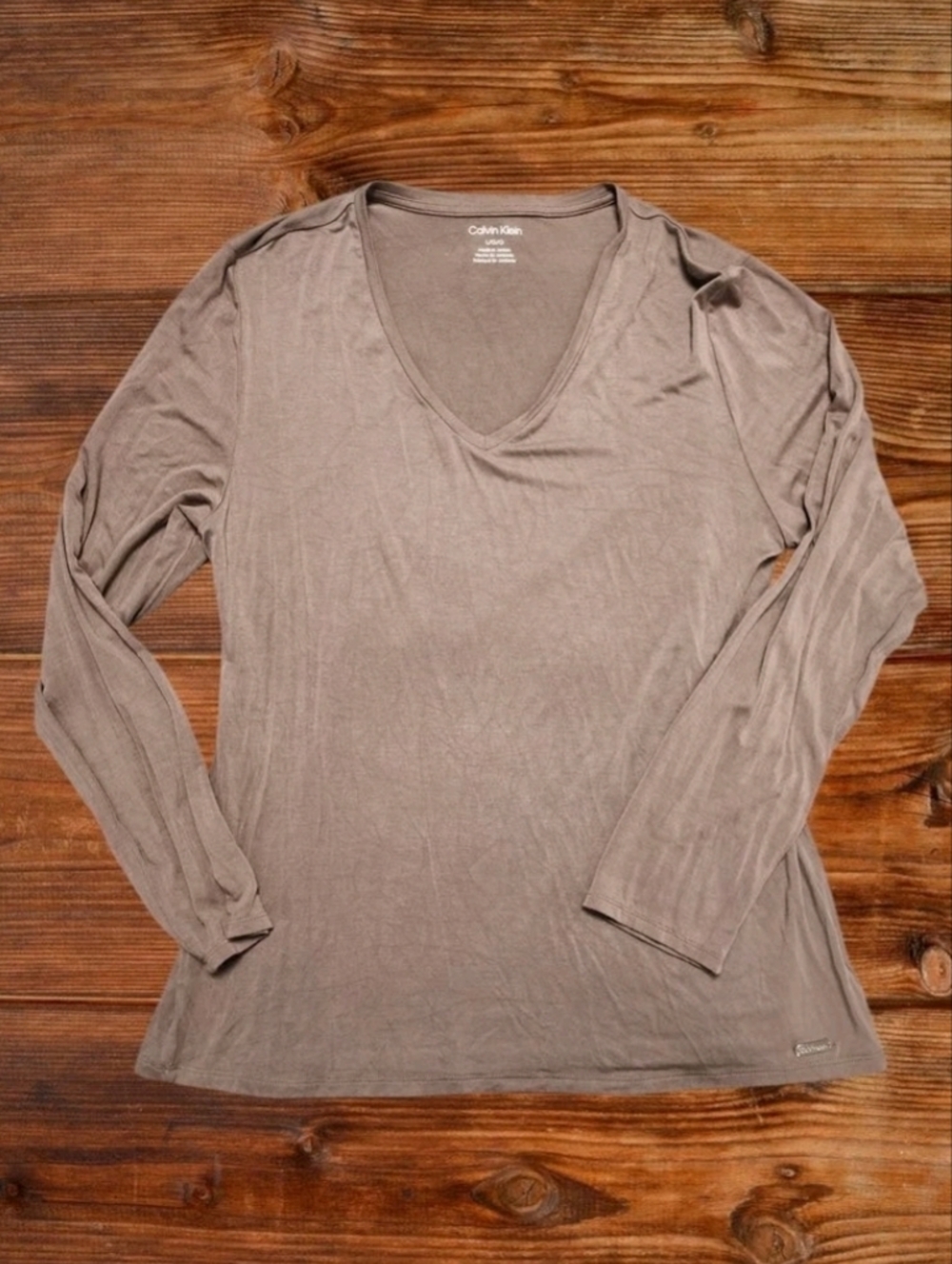 Calvin Klein Brown Buttery Soft V-Neck Kong Sleeve Top Large